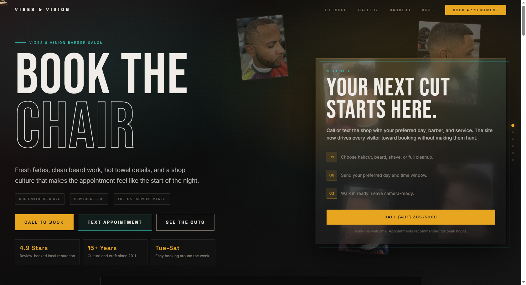 Vibes & Vision Barber Salon — Custom barbershop website in Pawtucket, Rhode Island